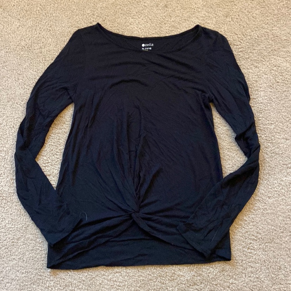 Zella kids girls Black twist waist long sleeve top School Fall sz 14/16 XL